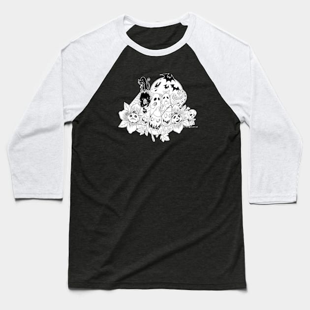 Halloween Love in Black and White Baseball T-Shirt by Dustinart